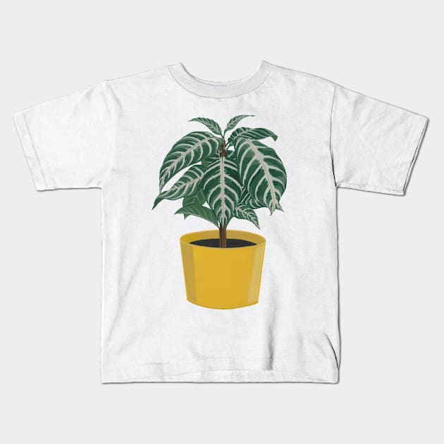 Zebra Plant with Mustard Pot Kids T-Shirt by Flowering Words